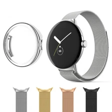 For Google Pixel Watch 1 2 Magnetic Milanses Band + Case Metal Replacement Strap