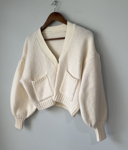 Knitted Cardigan Sweater Sz S Women Long Sleeve Buttons Loose Balloon Sleeves  - Imagen 4 de 12