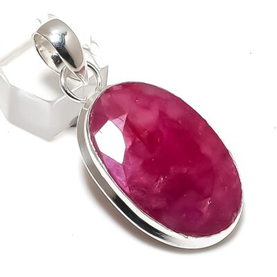 Natürlicher Rubin (simuliert) Edelstein 925 Sterlingsilber Schmuck Anhänger 2,21'' c788