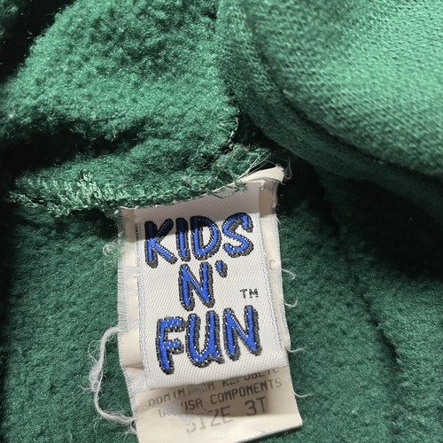Vintage 90s Hoodie Boys Size 3T Green Gray Red Pullover Athletic Kids Sweatshirt - Picture 5 of 10