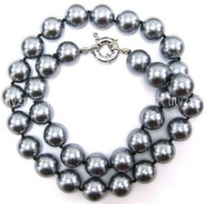 8-14mm gray south sea shell pearl round beads necklace 18-48 Inch
