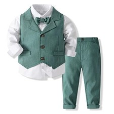 Boy Formal Suit Clothes Sets Party Dress Suit Sets Bowtie Shirt Vest Trouser Set