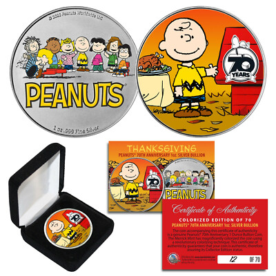 2020 Peanuts Charlie Brown 70th Anniv 1OZ .999 SILVER Coin SN of