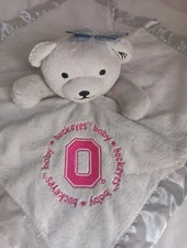 Baby Fanatic Buckeyes Baby Bear Lovey Security Grey Satin Trim Back Pink READ