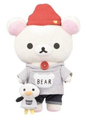 SAN-X Korilakkuma Bear in Overalls w/ Penguin Plush Toy 13.5