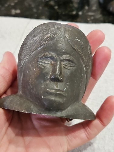 Vintage Inuit Soapstone Carving of Man's Head Eskimo Art - Picture 6 of 7