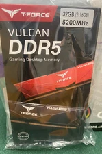 Team T-Force Vulcan 32GB (2 x 16GB) DDR5 SDRAM 5200 MHz SHIPS FAST, IN HAND!