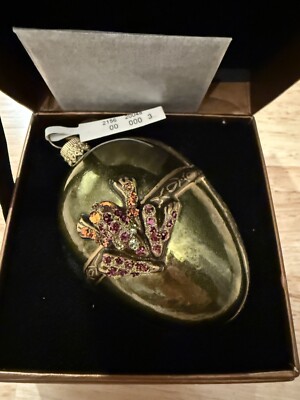 New Jay Strongwater 2002 Green Frog Large Jeweled Egg Ornament Neiman Marcus