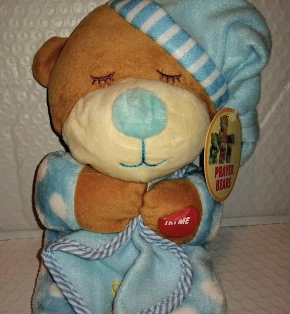Hugfun Prayer Bear 11in Blue Soft Plush Blankie Nightcap Age 3 for sale online | eBay