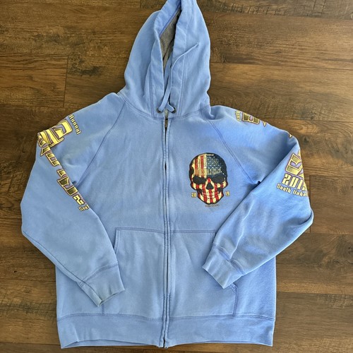 Sturgis 79th Motorcycle Rally 2022 Skull Zip-Up Hoodie Size Large Hanes A5 - Picture 5 of 8