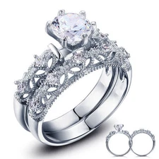 925 STERLING SILVER ROUND CUT CZ WEDDING ENGAGEMENT RINGS SET SIZE 5-9 SS753