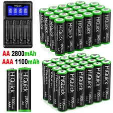 Lot HiQuick AA AAA NI-MH 1.2V Rechargeable Batteries 2800mAh 1100mAh/LCD Charger