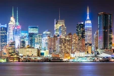 New York Skyline with Vibrant Colors at Night Photo Art Print Poster 18x12