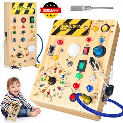 Montessori Spielzeug Busy Board mit LED Lichtschalter, Aktivitätstafel, Holzspie