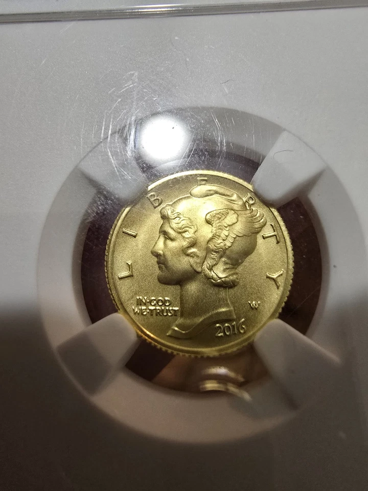 2016-W 1/10 oz Gold Mercury Dime First Releases 100th Anniversary SP-70 NGC - Image 3 of 4