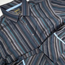 Ted Baker Endurance Mens Dress Shirt French Cuff 17 43.5 Striped Gray Blue EUC