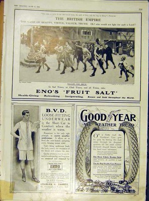 Original alter antiker Druck Eno'S Obstsalz Good-Year Reifen Bvd Ww1 1915
