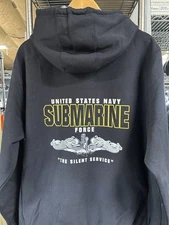 US Navy Submarine Force Hoodie Sub Vet Front Zip SILENT SERVICE Veteran Dolphins