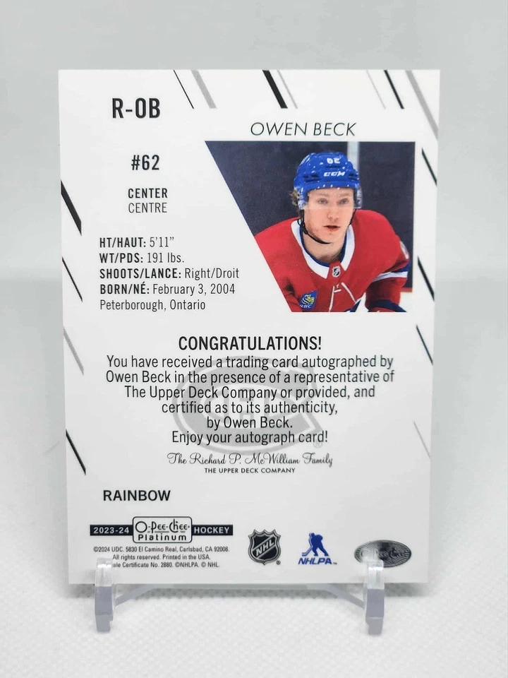 2023-24 O-Pee-Chee Platinum Owen Beck Rookie Rainbow Auto #R-OB - Image 2 of 2