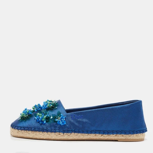 Espadrilles plates Dior en toile bleue ornée taille 36