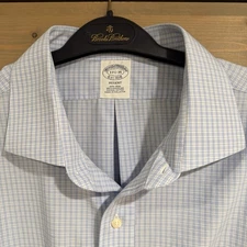 Brooks Brothers Regent Button Up Shirt Men 17.5-35 Blue Check Non Iron Supima