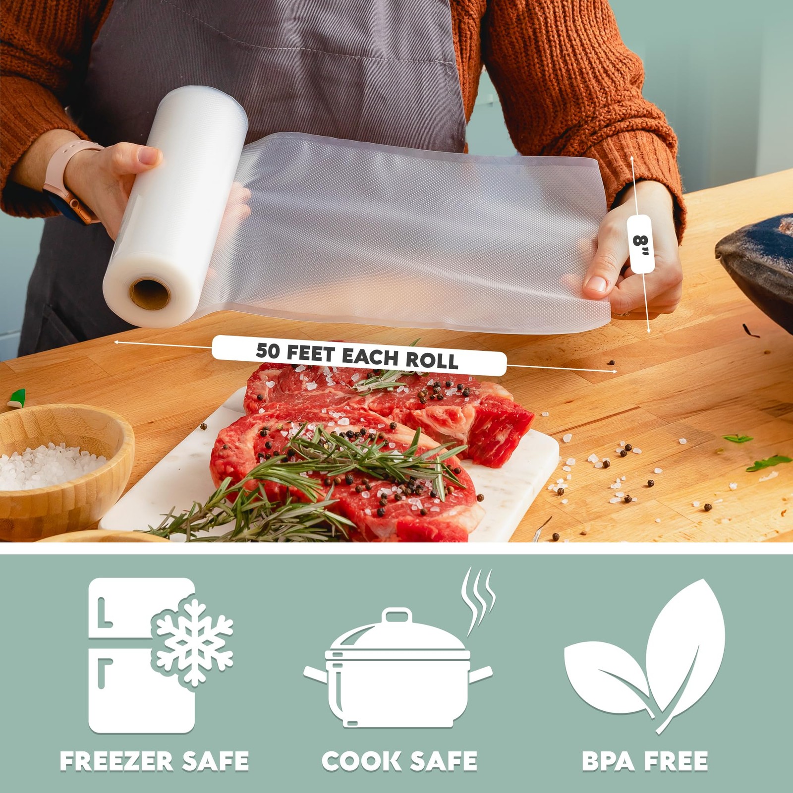 Vacuum Seal Rolls, Vac Seal Bags for Food Storage, Meal Saver Freezer Vacuum ...