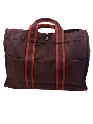 Authentic Hermes Fourre Tout  MM Handbag, Brown-Burgundy  color canvas