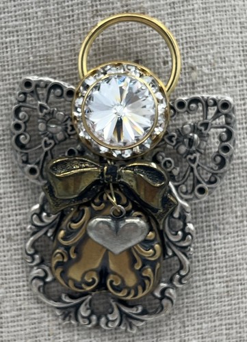 Angel Brooch Pin Love Peace Heart Halo Rhinestone