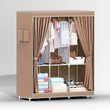 Portable Closet Organizer Wardrobe Clothes Shoe Clothes Rack Heavy Duty w/ Cover