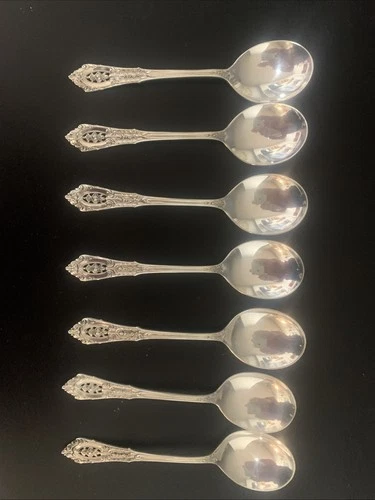 Wallace Rose Point Sterling Silver Individual Soup Spoons (7 Items)