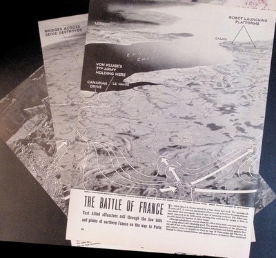 1944 WWII Battle of France Life Magazine Pages Normandy France Maps
