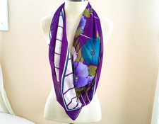 Baar Beards All Silk Purple Floral Made in China Scarf Shall 32" Square, Vintage