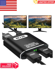 HDMI Splitter 1 In 2 Out - Aluminum 4K Signal V1.4 Powered HDCP Bypass Supports