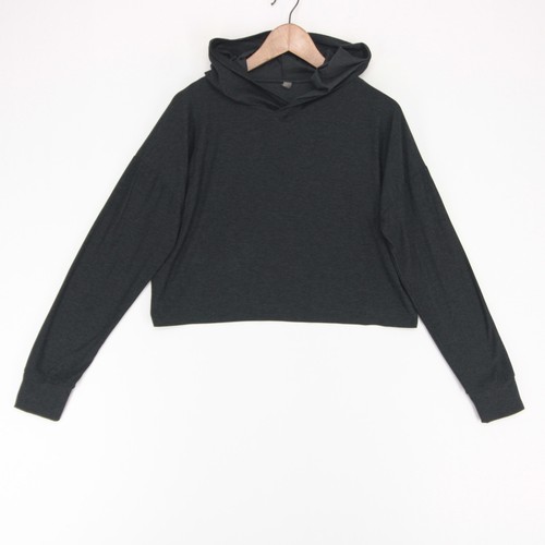 Beyond Yoga Featherweight Dont Look Back Hoodie Womens M Black Heather Cropped