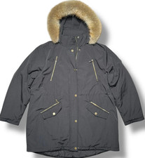 Michael Kors Damen Schwarz Parka Mantel Kunstfell Kapuze XL Winterjacke