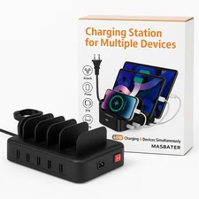 40W Multi-Device Charging Station – 4-Port USB Dock for Phone, iPad, Tablet & Wa