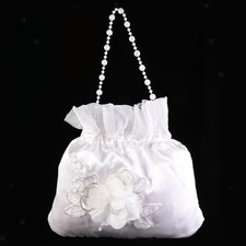 Weiße Satin-Perle Brautjungfern-Hochzeits-Blumenmädchen-Dolly-Tasche