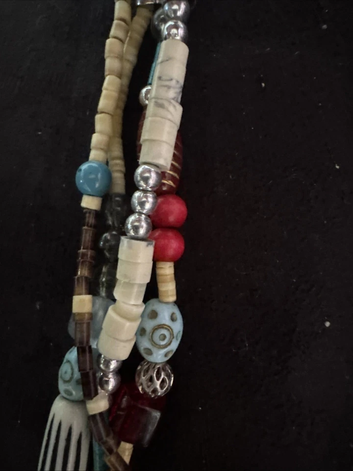 Heishi Vintage Turquoise Necklace Native Am. Style Beads Glass Wood 31" 4 Strand - Image 4 of 4