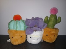 3 FAO Schwarz Sparklers 9" Plush Glitter Cactus, Succulent,Crown Cactus
