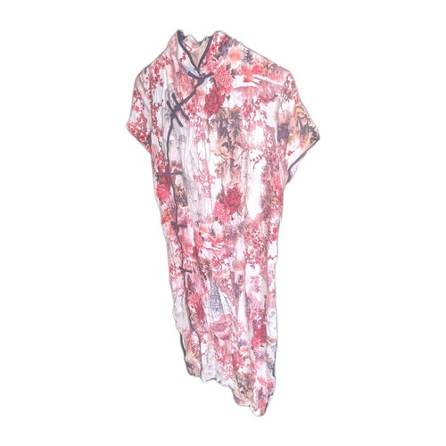 Traditional Chinese Cheongsam Qipao White & Red Floral Dress Size 5XL (US L/XL)