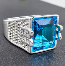 Blue Topaz Gemstone with 925 Sterling Silver Men's Handmade Signet Ring