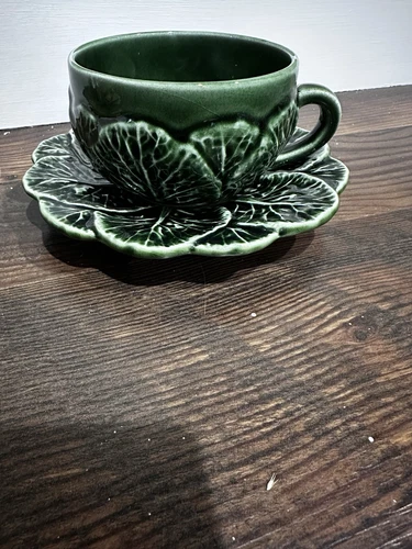 Vintage Bordallo Pinheiro Cabbage Leaf Cup and Saucer Set  Portugal