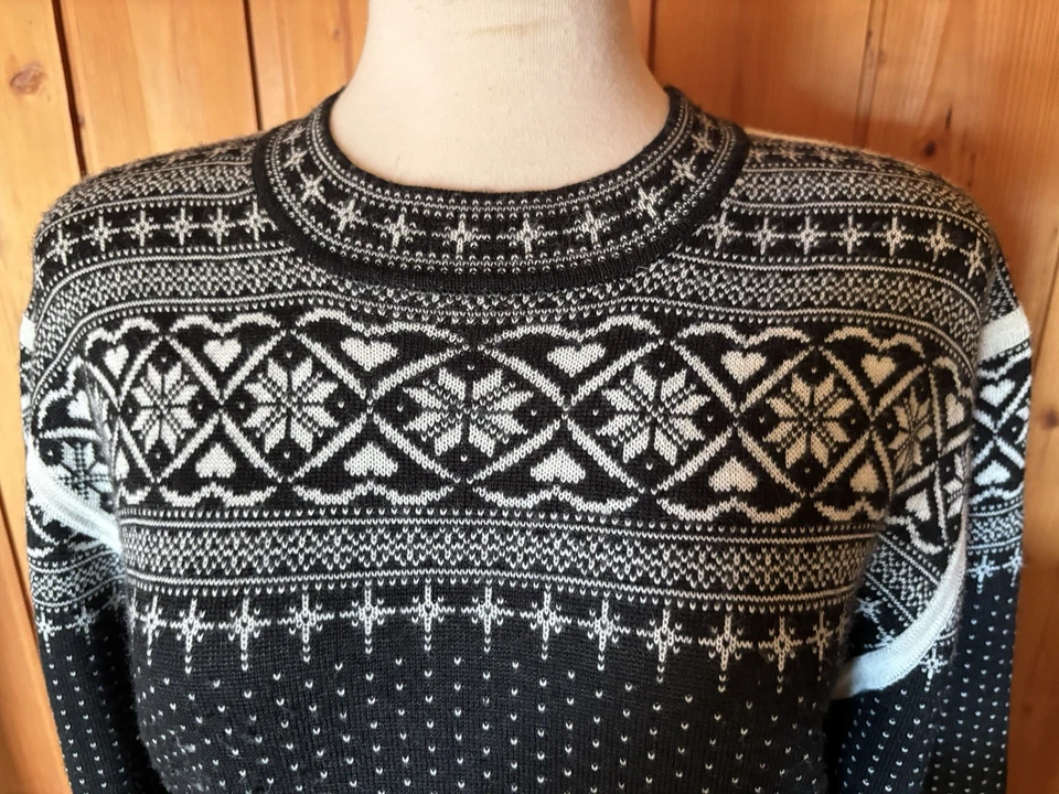 Suéter Obermeyer Negro Blanco Fair Isle Tejido Mezcla de Lana Copo de Nieve M Foto 2 de 4