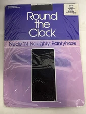 2 Pairs Round The Clock Pantyhose On Black Stately Nude N Naughty Vintage 80s