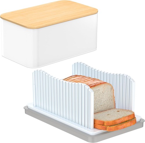 Bread Slicer for Homemade with Box, Foldable Cutter White