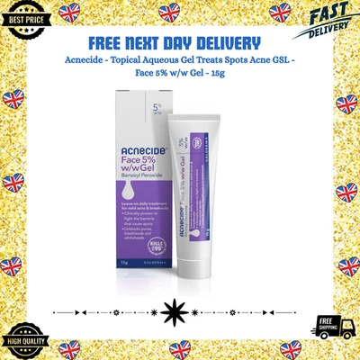 Acnecide - Topical Aqueous Gel Treats Spots Acne GSL - Face 5% w/w Gel - 15g