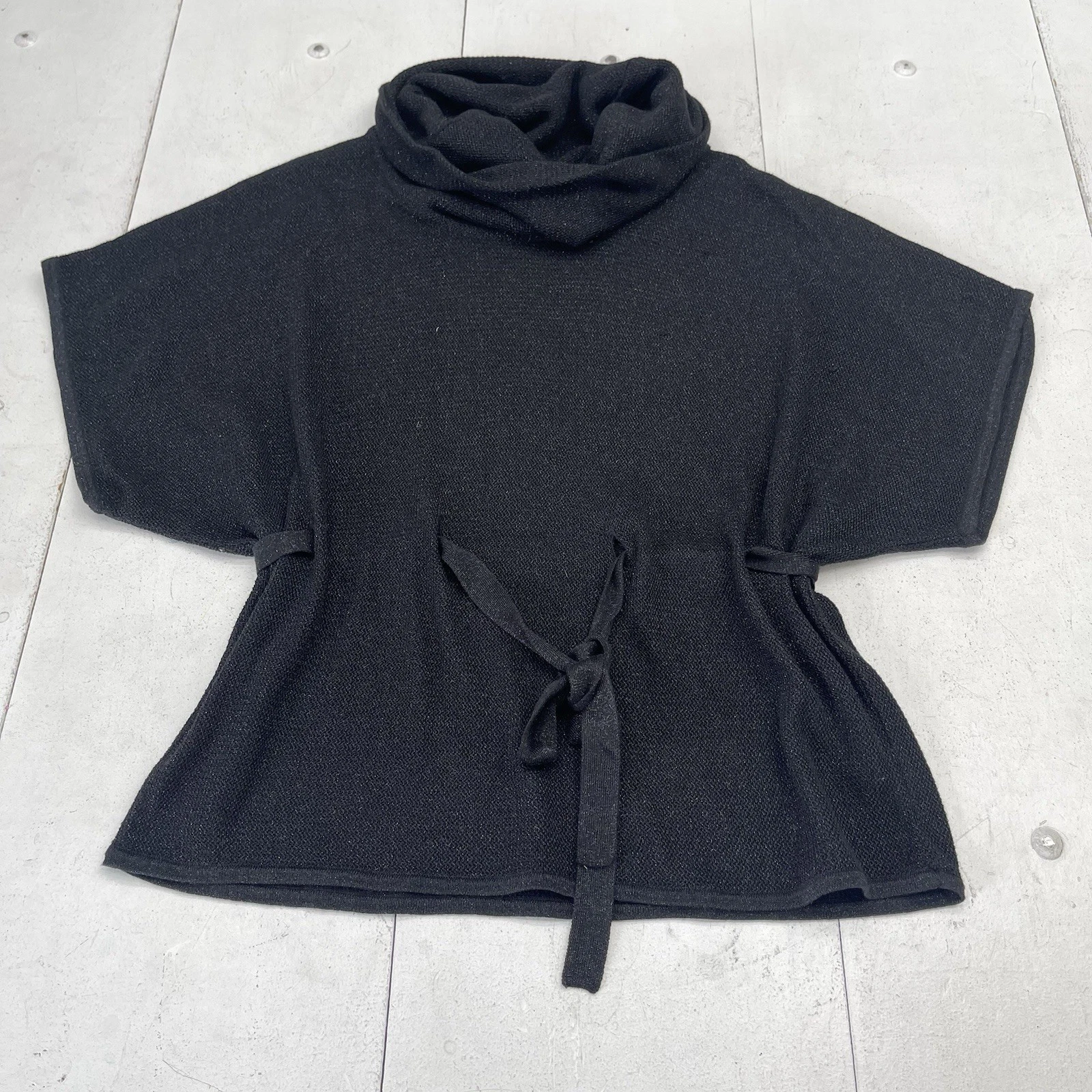 Willi Smith Black Shimmer Thread Tie Waist Poncho Sweater Women's Size XL