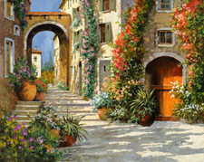 Romantic view of Tuscany Italy charm flower Garden ceramic tile mural backsplash