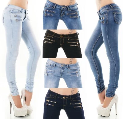 Damen Jeans Low Rise Hüftjeans Hose Röhrenjeans Skinny Slim Fit Stretch XS-XL - Bild 1 von 4