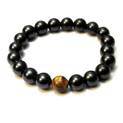 Schungit mit Tigerauge Stein Perlen Armband - EMF Schutz & Heilung